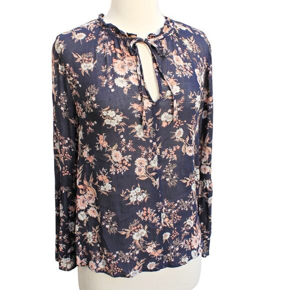Lucky Brand Women's Blouse Floral Print Long Bell Sleeves Size Medium - Picture 1 of 14